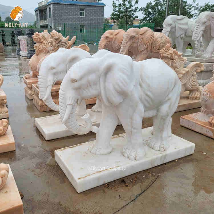Life-size Outdoor Carving Marble Elephant Statues Garden Animal