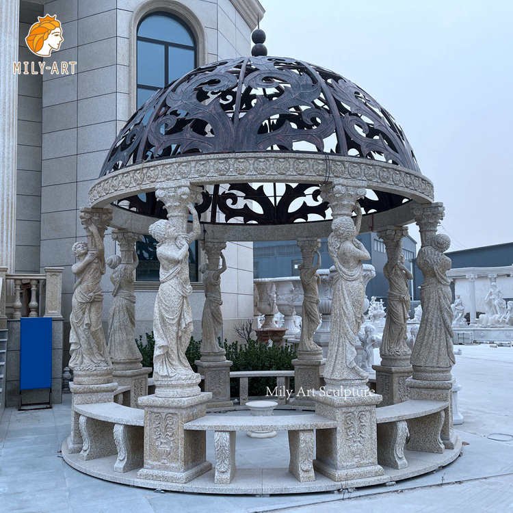 Outdoor Large Round Marble Gazebo With Lady Statues for Garden Wholesale