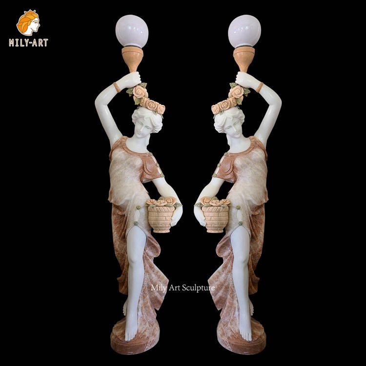 Outdoor Large Hand-carving Marble Lady Lamp Statue Garden Decoration supplier