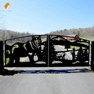 Large Wrought Iron Main Gate Design with Abstract Decoration for Garden Wholesale