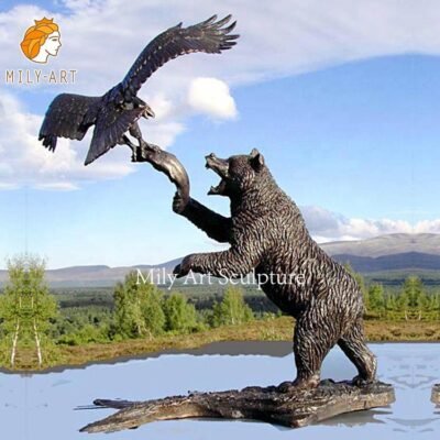 large outdoor bronze bear statue and eagle animal decoration for sale
