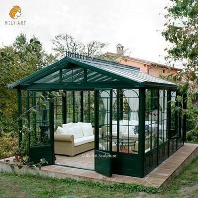 large outdoor green wrought iron sunroom for garden 1
