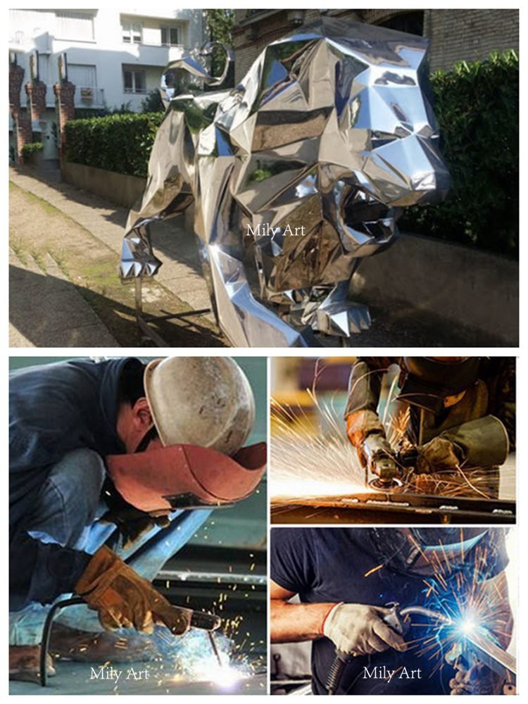 professional making for the metal geometric lion statue-Mily Sculpture