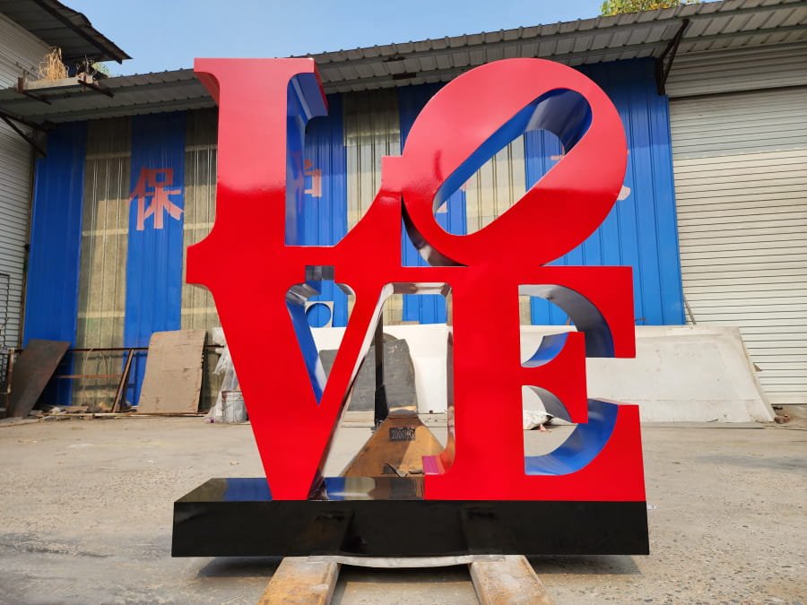 large outdoor stainless steel love letter sculpture modern art factory supplier mlss 022