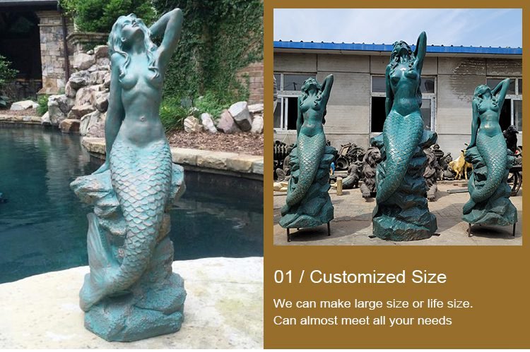 modern bronze mermaid statue with dolphin art outdoor decor for sale 1.1