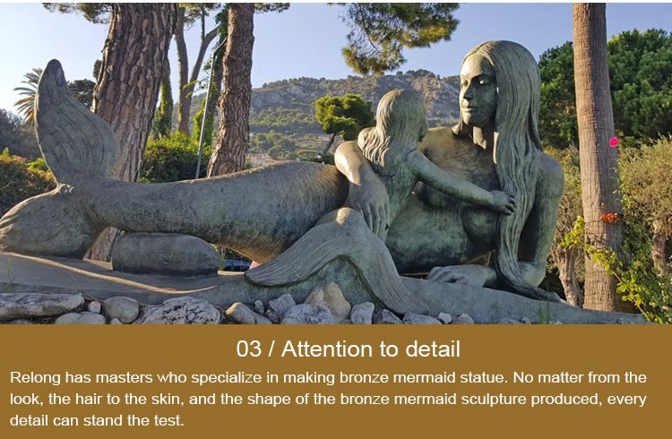 modern bronze mermaid statue with dolphin art outdoor decor for sale 1.3