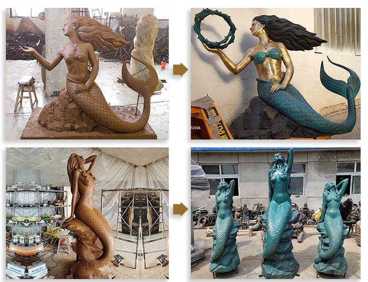 modern bronze mermaid statue with dolphin art outdoor decor for sale 2.1