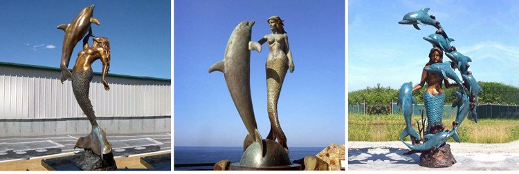 modern bronze mermaid statue with dolphin art outdoor decor for sale 3.1