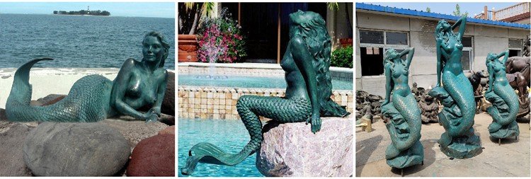 modern bronze mermaid statue with dolphin art outdoor decor for sale 3.2
