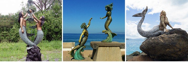 modern bronze mermaid statue with dolphin art outdoor decor for sale 3.4