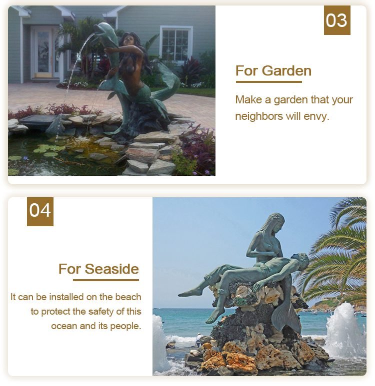 modern bronze mermaid statue with dolphin art outdoor decor for sale 4.2