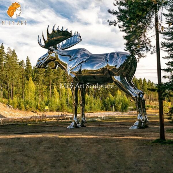 High Mirror Polished Metal Moose Sculpture Outdoor Decor For Sale Mlss 015 Milystatue 0471