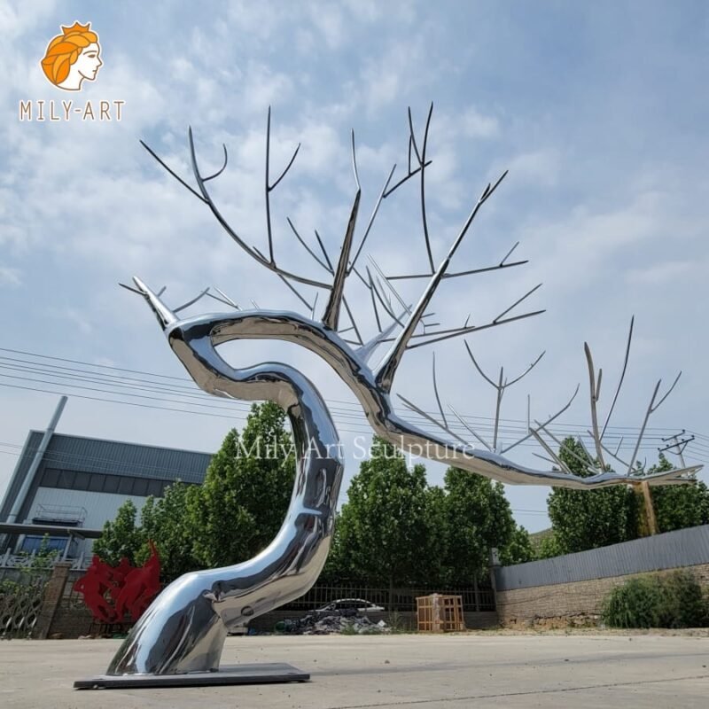 Modern Large Stainless Steel Tree Outdoor Sculpture Decor For Sale