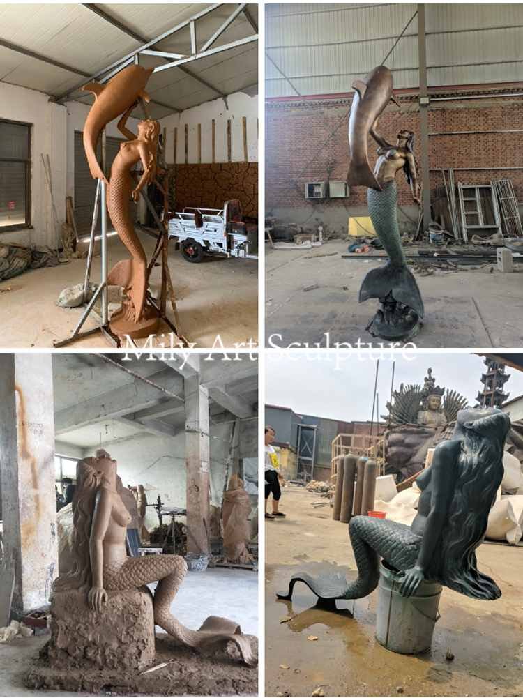 1.2clay molds of bronze mermaid statue mily sculpture