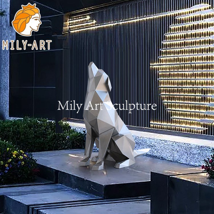 mirror polished large stainless steel dog sculpture wholesale mlss 16