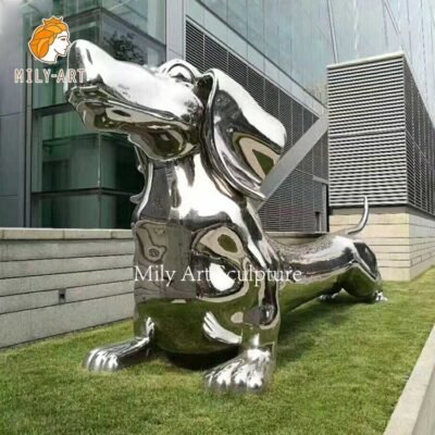 new design outdoor garden park decor stainless steel dog bench statue sculpture (1)