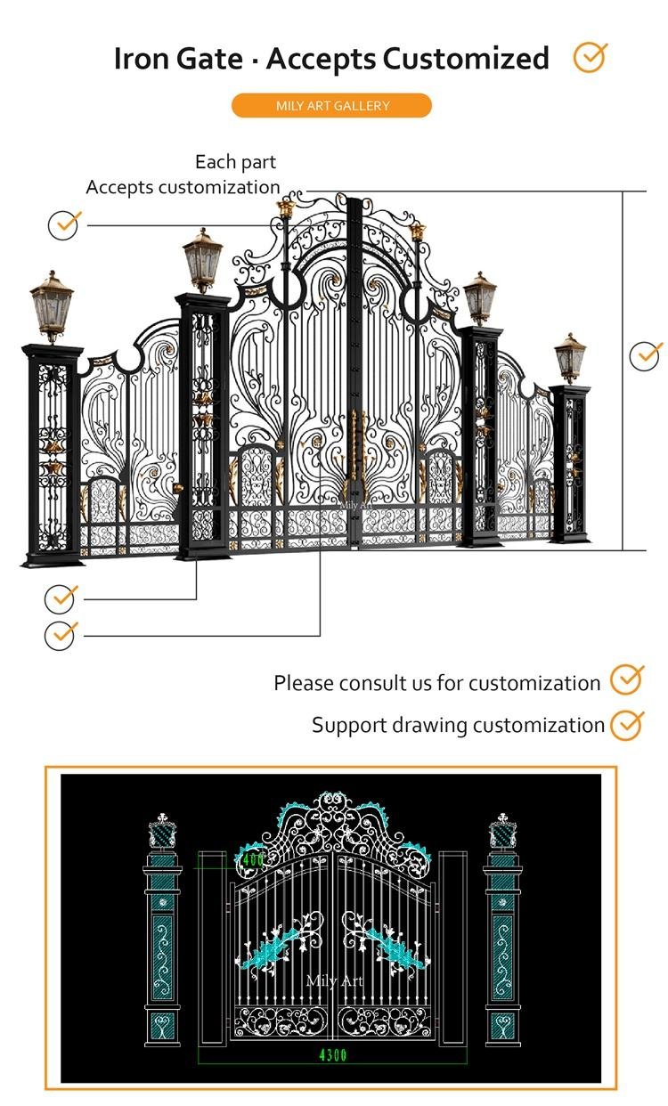customized luxury wrought iron main gate manufacturer mlis 119