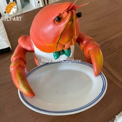 hot sale fiberglass lobster butler statue with tray mlfs 007