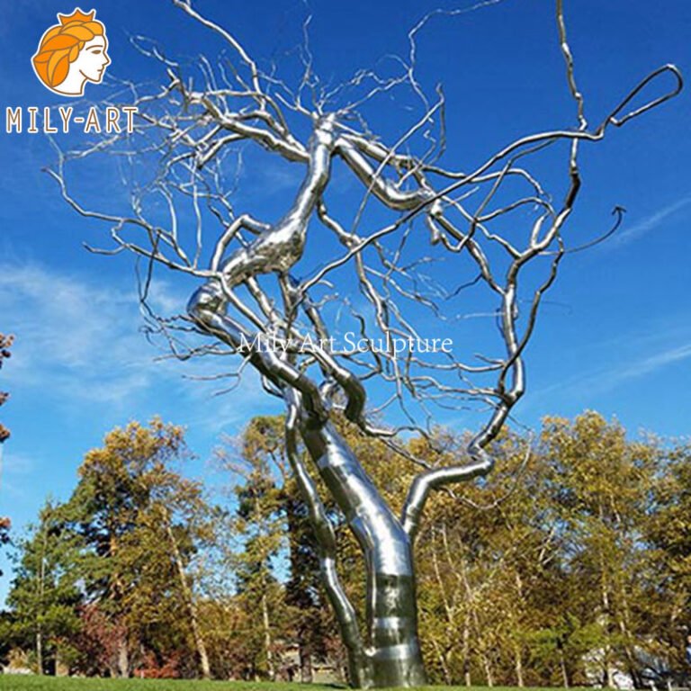 Large Mirror-Polished Metal Tree Sculpture - Milystatue