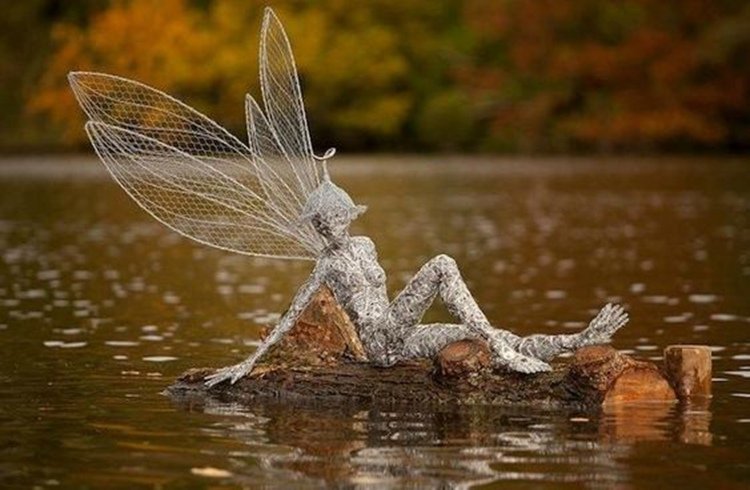 fairy with dandelion sculpture for lake-Mily Statue