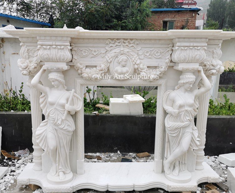 2. marble fireplace with female sculpture design