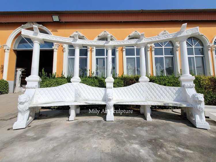 5. curved marble garden bench