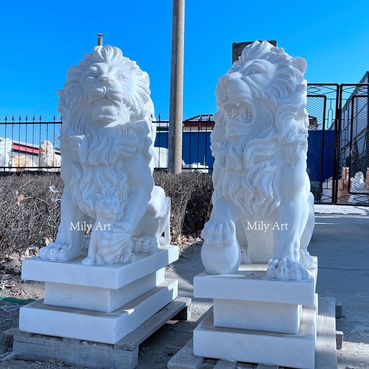 7. marble lion statues