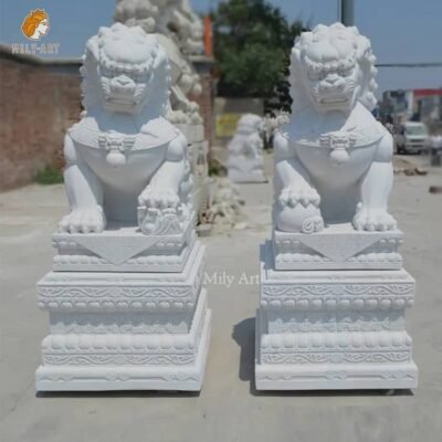chinese white marble foo dog statues for sale
