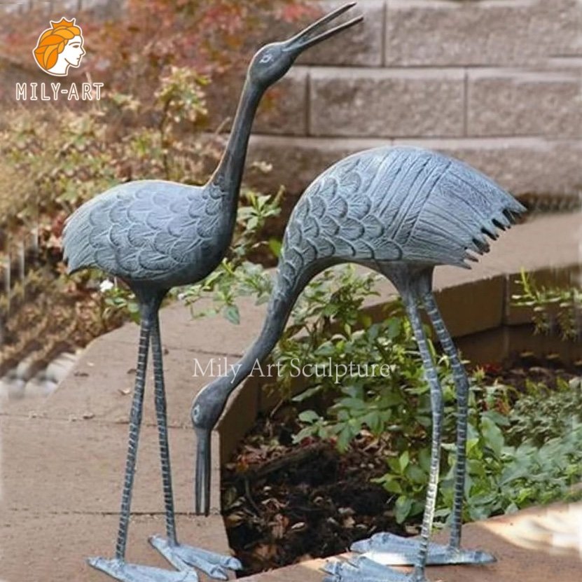 life size standing bronze crane statue for garden mlbs 153