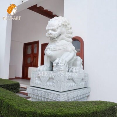hand carved marble chinese guardian lions statues mlms 240