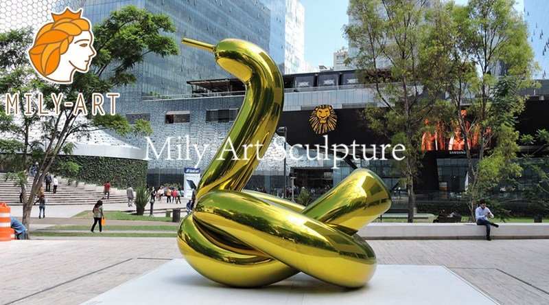 golden large stainless steel balloon swan jeff koons sculpture mlss 123