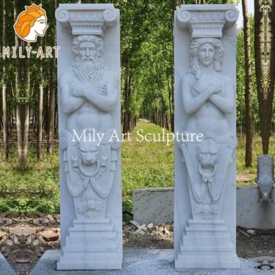 White Exquisite Marble Columns with Figure Statues for Sale (2)