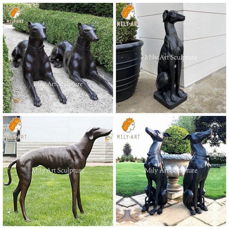 Black Life Size Bronze Greyhound Statue for Home Decor