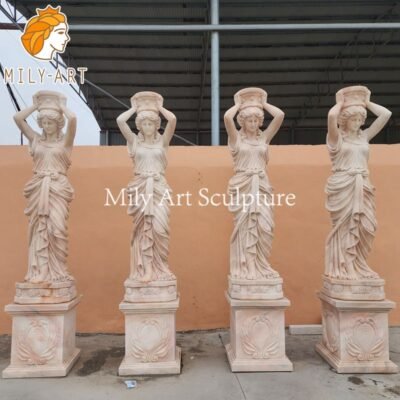 Hand-Carved Female Statue Marble Columns for Sale (1)