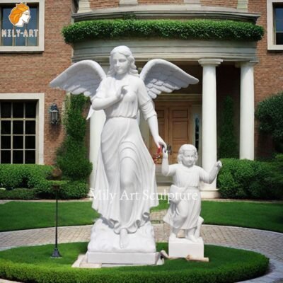 life size marble angel statue with a little girl manufacturer mlms 265