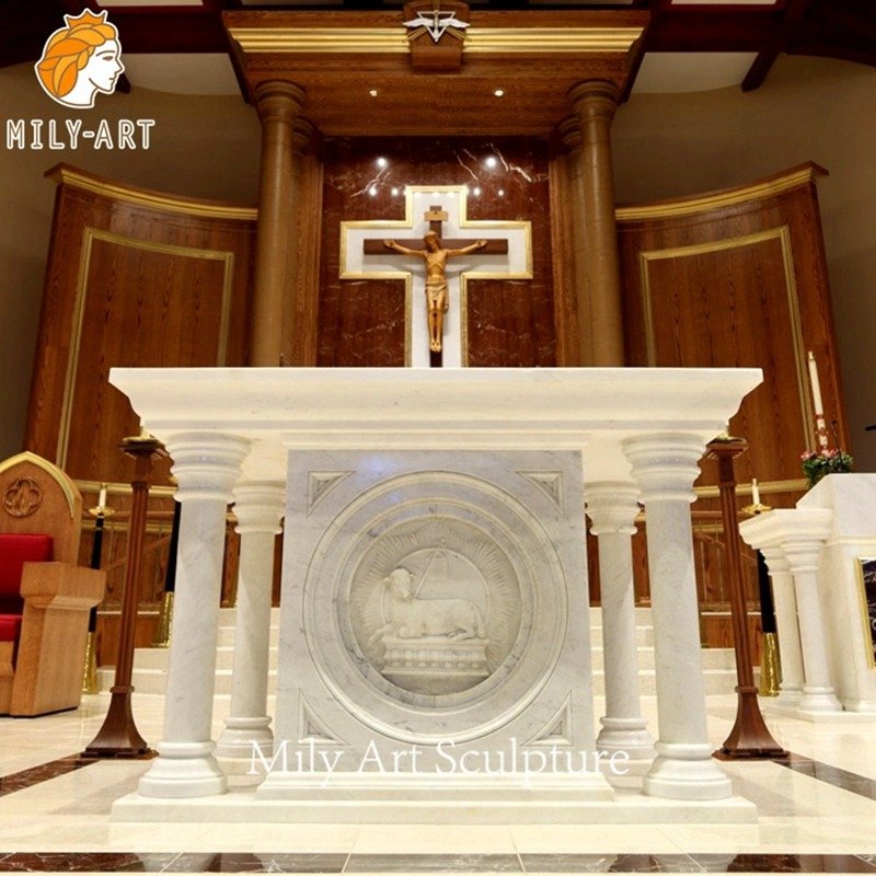 White Custom Marble Table for Church Altar for Sale (5)