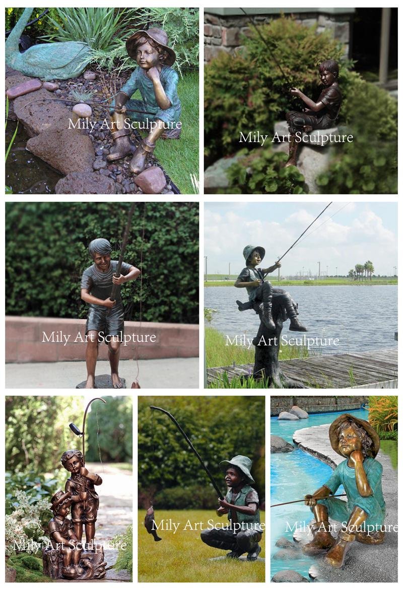 more little boy fishing garden statue