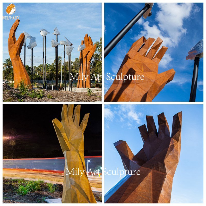 Large Corten Steel Hand Sculpture Details