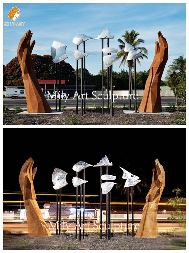 Large Corten Steel Hand Sculpture for City Park Decor