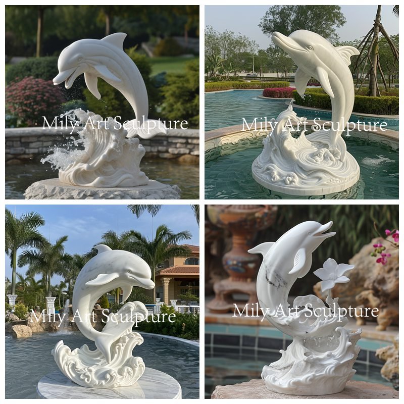 Large Outdoor Marble White Dolphin Statue Application