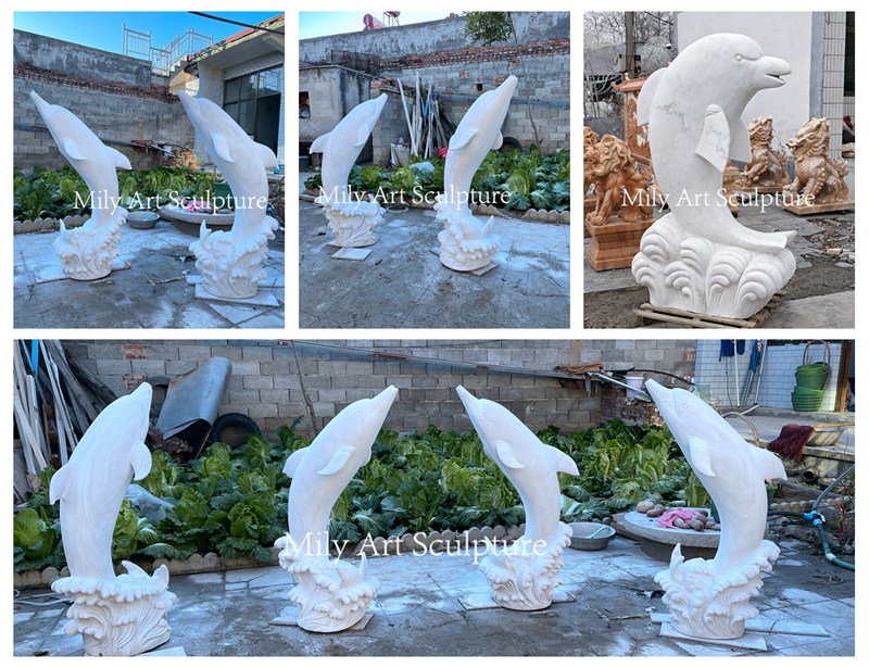 Large Outdoor Marble White Dolphin Statue Display