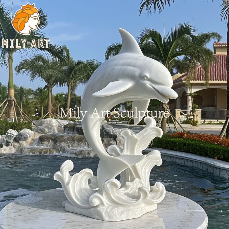 Large Outdoor Marble White Dolphin Statue for Sale (1)