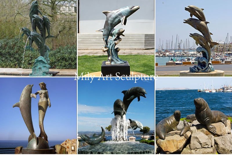 more bronze dolphin statues