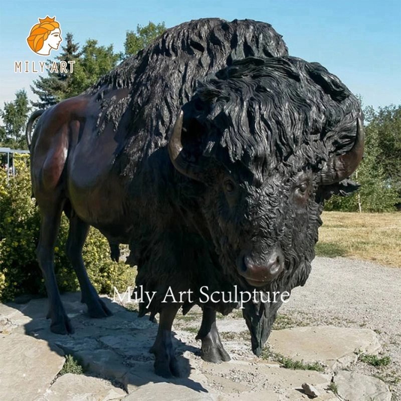 large outdoor bronze standing buffalo statue for sale
