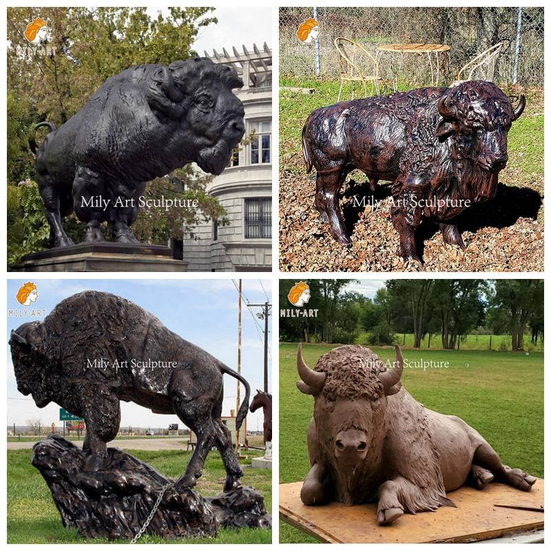 large outdoor bronze standing buffalo statue for sale