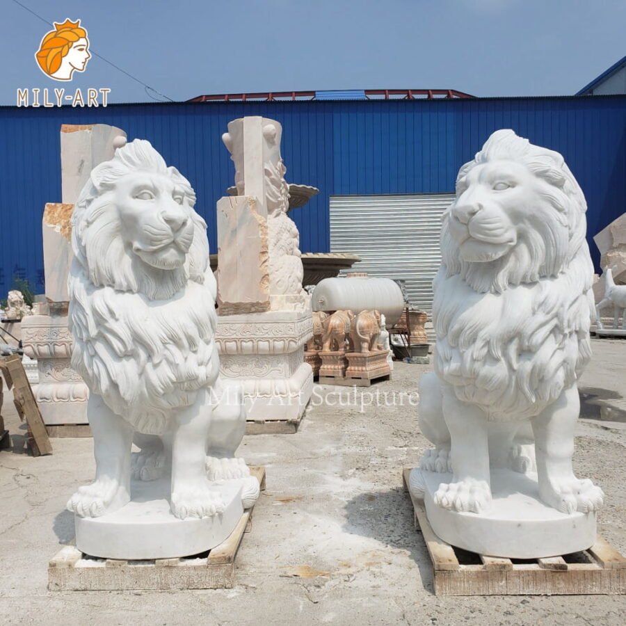 hand carved natural marble sitting lion statues for outside mlms 274