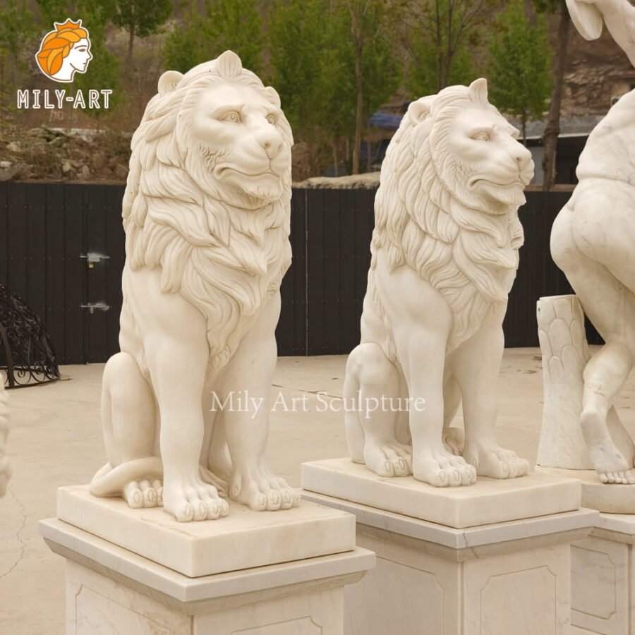 hand carved natural marble sitting lion statues for outside mlms 274