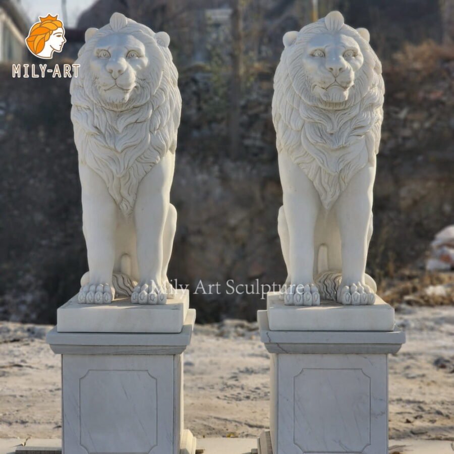 hand carved natural marble sitting lion statues for outside mlms 274