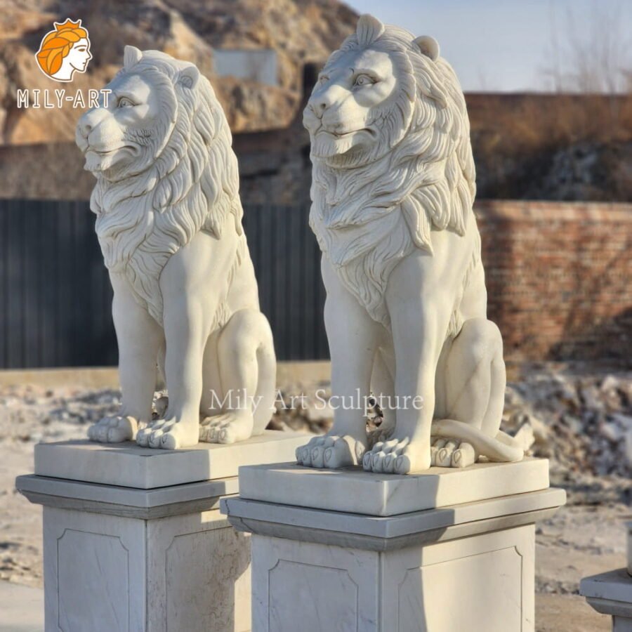 hand carved natural marble sitting lion statues for outside mlms 274