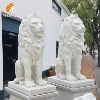 hand carved natural marble sitting lion statues for outside mlms 274